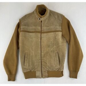 Vtg Mcgregor‎ Sweater Jacket Large Brown Suede Leather Knit Cowboy Western